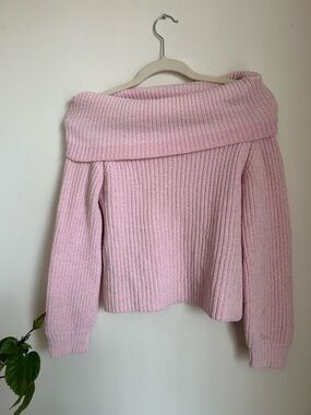 Off-Shoulder Knit Sweater - Soft Pink